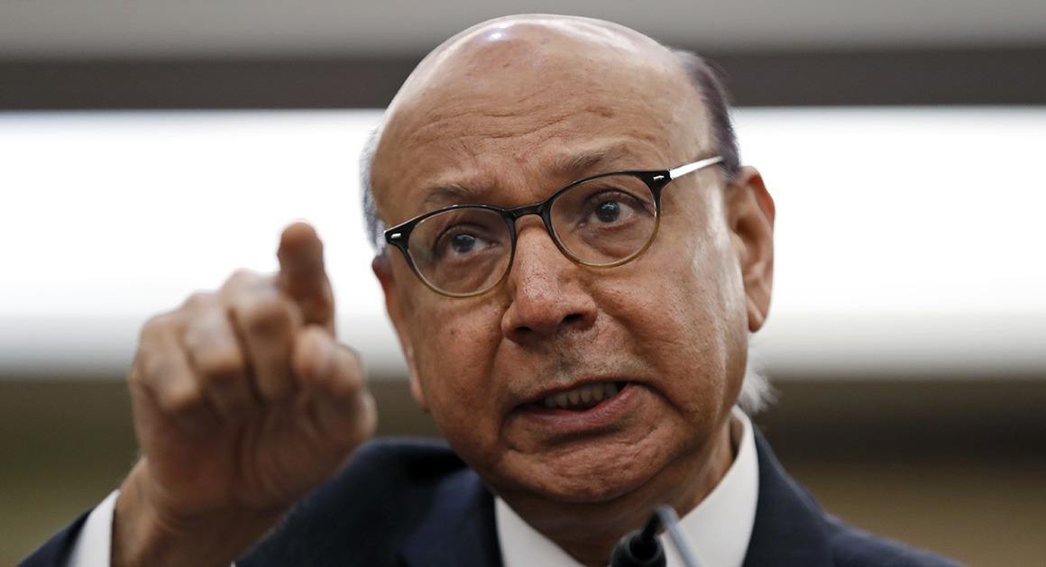 Khizr Khan, a Pakistani-American lawyer and gold star father, speaks on Capitol Hill in Washington, Thursday, Feb. 2, 2017, during a House Democratic forum on President Donald Trump's executive order on immigration. (AP Photo/Alex Brandon)