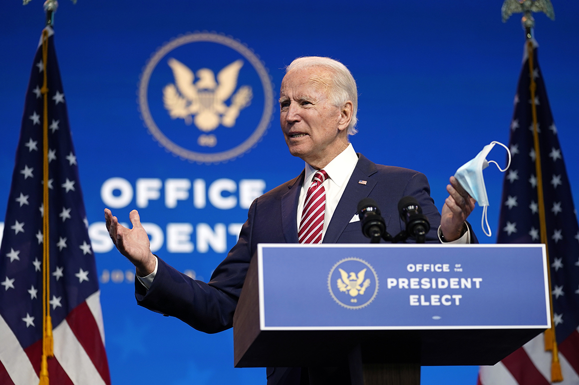 President-elect Joe Biden delivers a speech Monday at The Queen theater in Wilmington, Del.