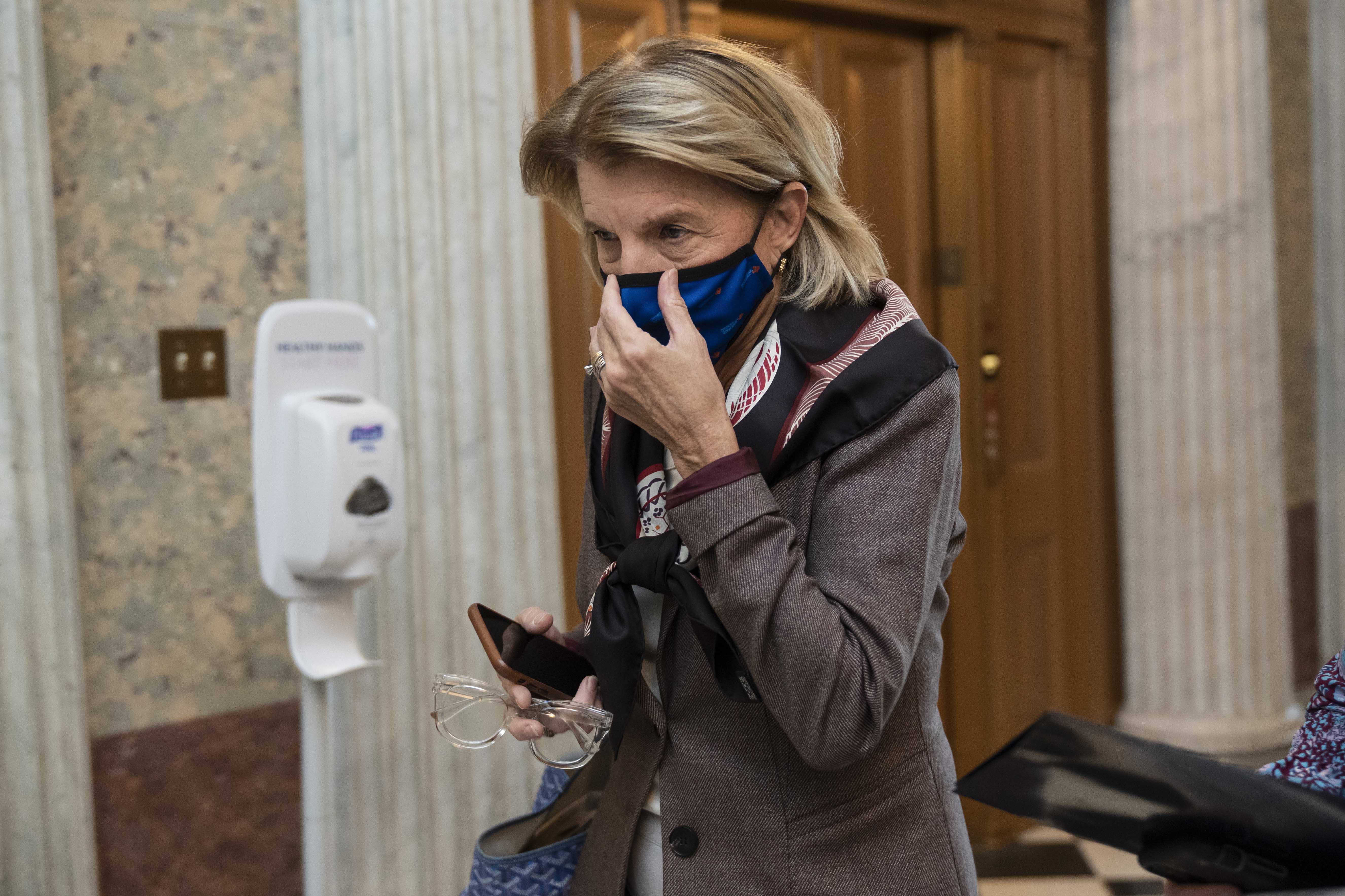 Sen. Shelley Moore Capito arrives at the Capitol in Washington. 