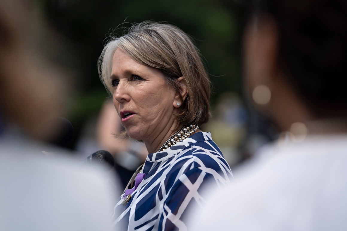 Rep. Michelle Lujan Grisham (D-NM) speaks during a news conference outside the U.S. Capitol on June 13, 2018 . 