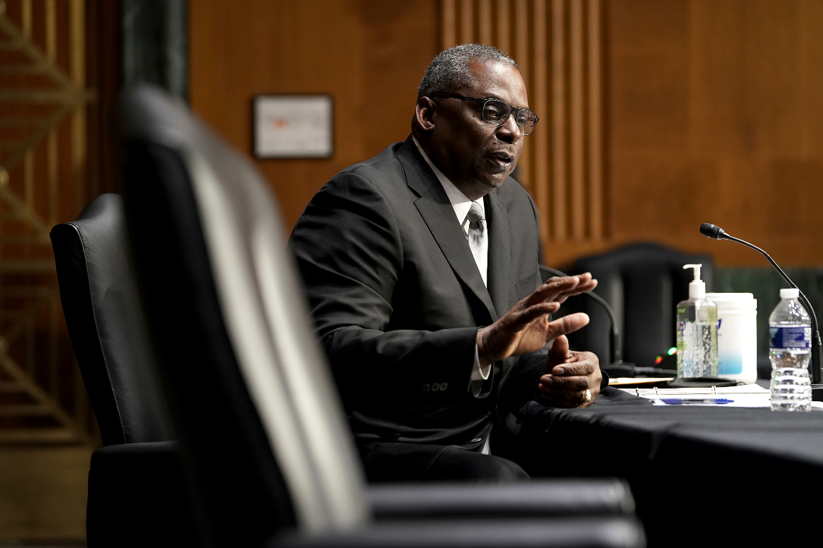 Secretary of Defense nominee Lloyd Austin, a recently retired Army general, speaks during his conformation hearing before the Senate Armed Services Committee on Capitol Hill. 