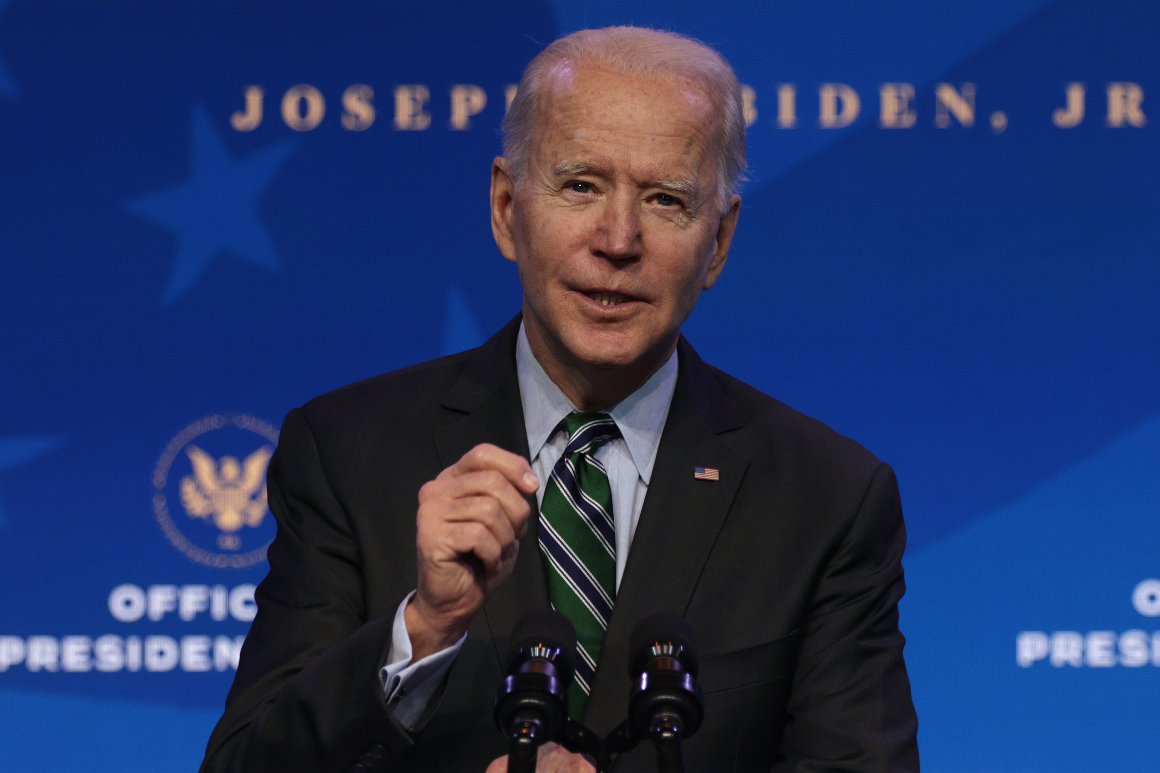 U.S. President-elect Joe Biden speaks during an announcement on Jan. 16, 2020. 