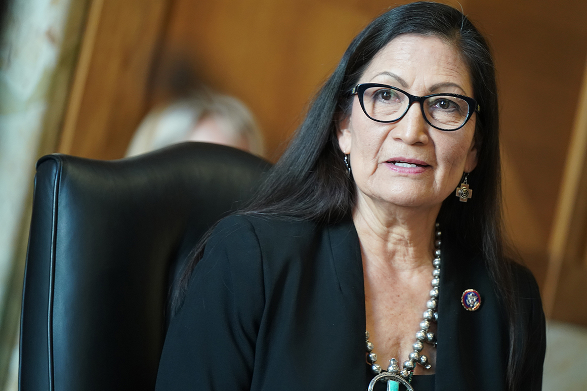 Rep. Debra Haaland, President Joe Biden's nominee for Secretary of the Interior, testifies during her confirmation hearing before the Senate Committee on Energy and Natural Resource.