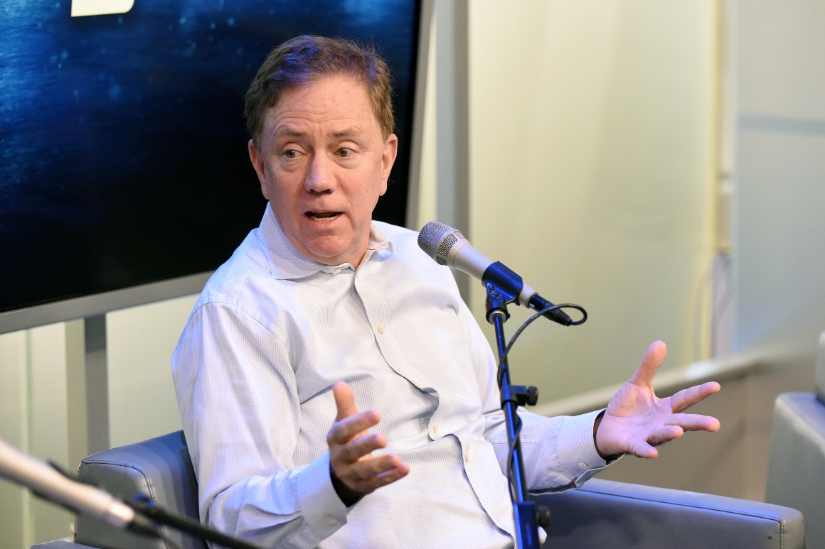 Governor of Connecticut Ned Lamont speaks at SiriusXM Studios in New York City. 