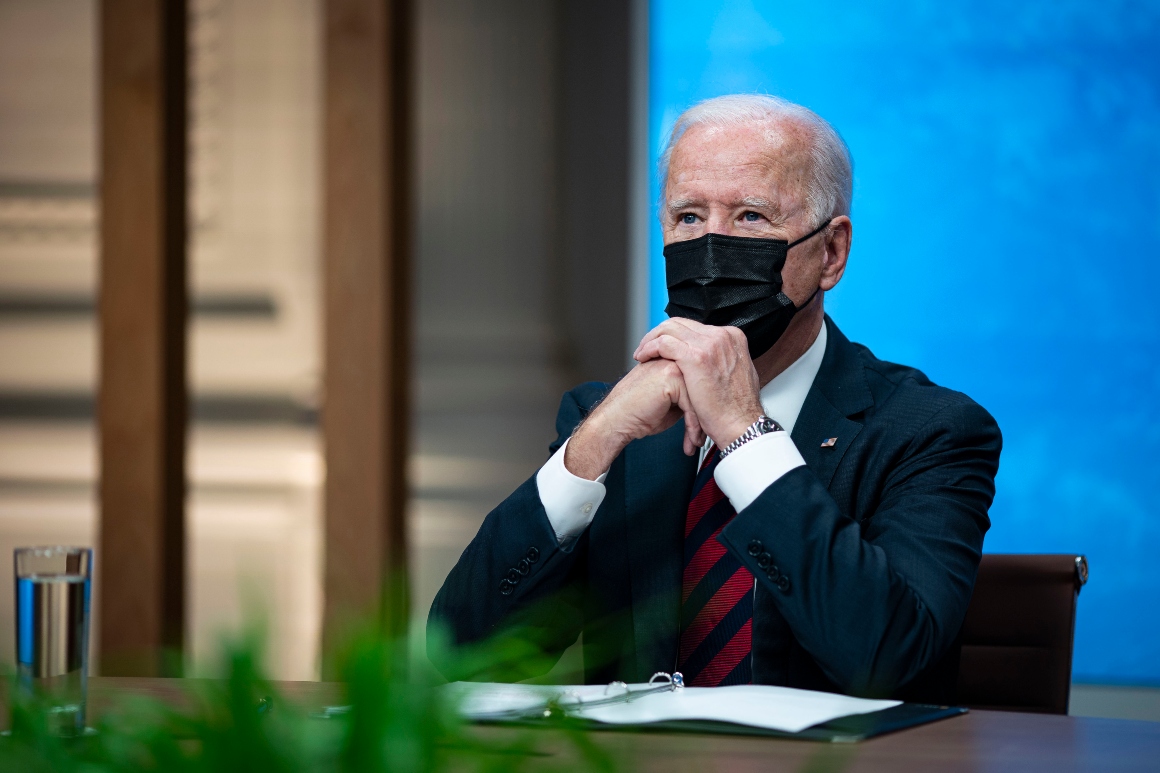 President Joe Biden listens during a virtual Leaders Summit on Climate in Washington, D.C. 