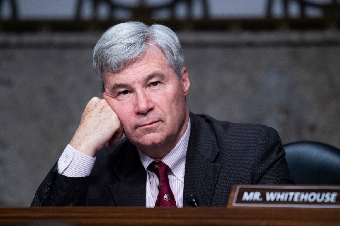 Sen. Sheldon Whitehouse (D-R.I.) attends a Senate Judiciary Committee confirmation hearing in Washington, D.C. 