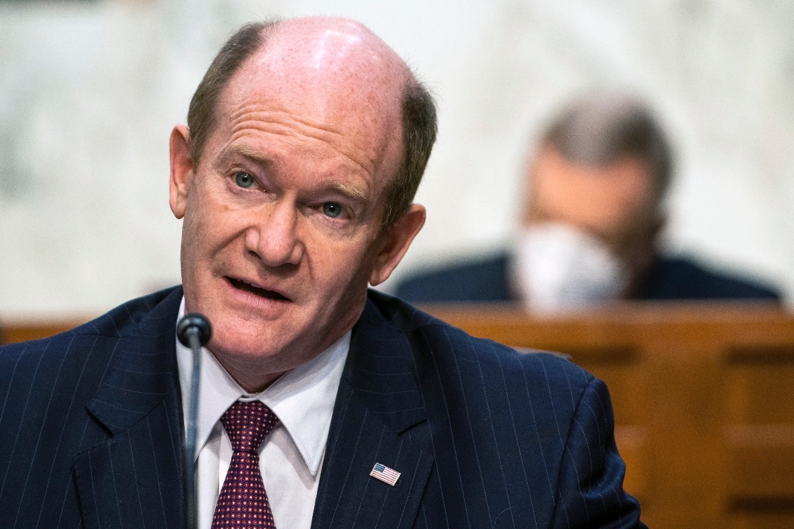 Chris Coons speaks during a hearing.