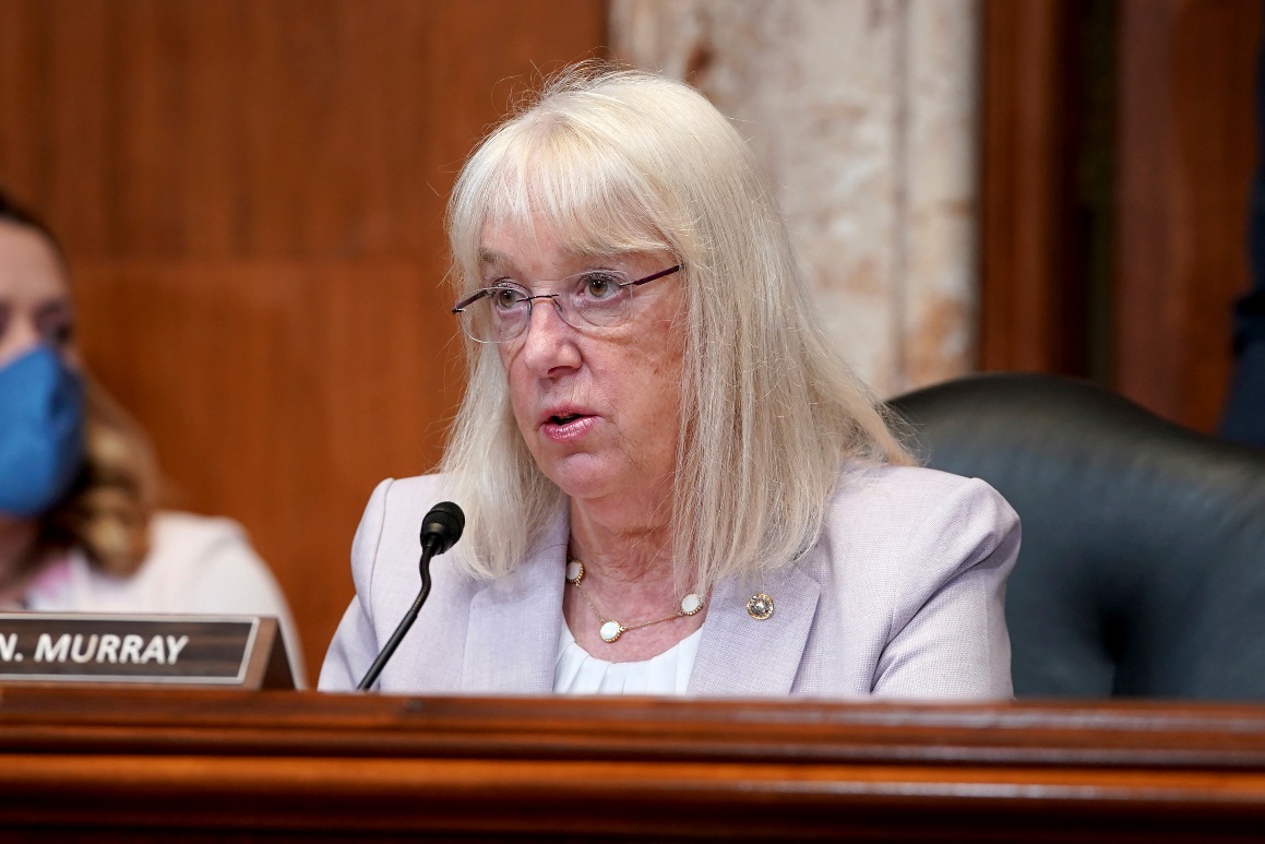 Sen. Patty Murray speaks during a Senate hearing. 