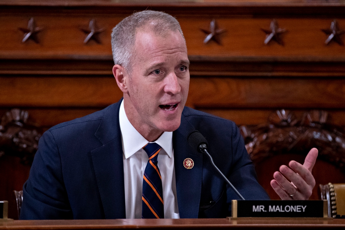 Representative Sean Patrick Maloney questions witnesses during a House Intelligence Committee impeachment inquiry hearing in Washington, DC. 