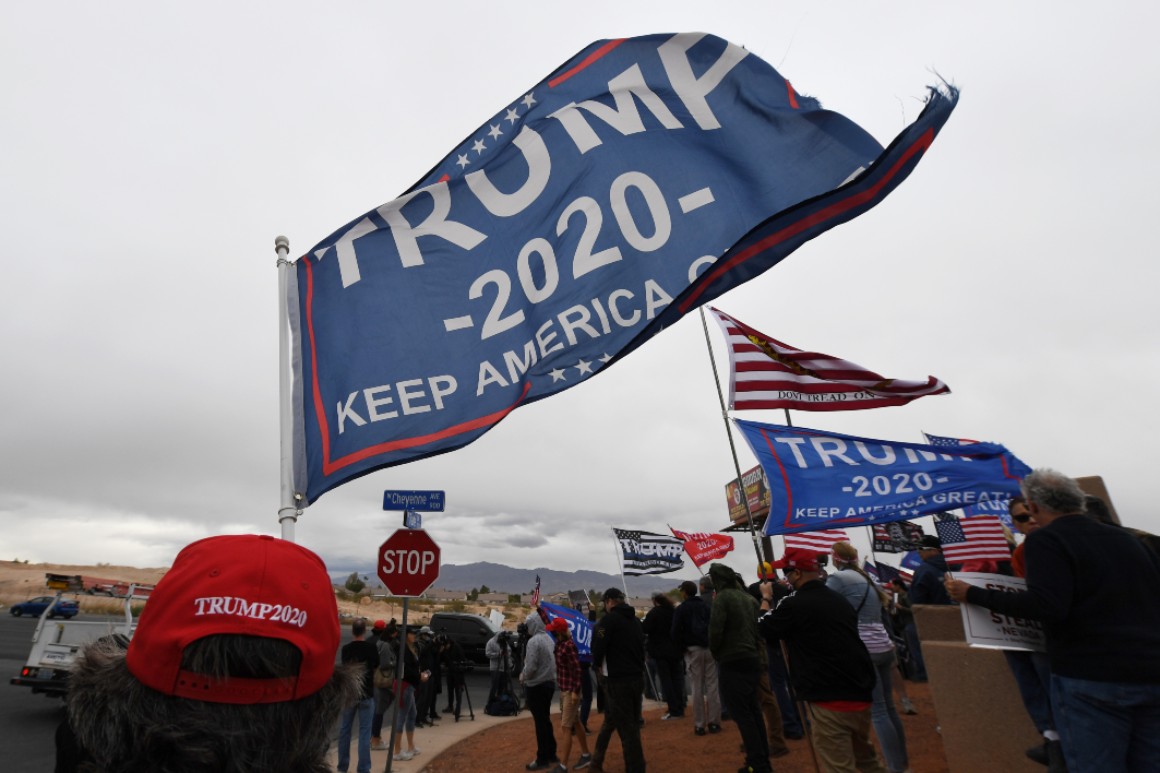 Supporters of President Donald Trump protest outside the Clark County Election Department on November 7, 2020 in North Las Vegas, Nevada