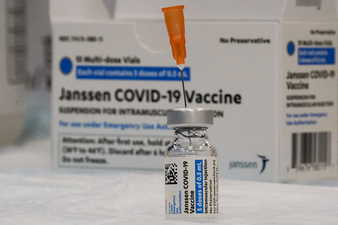 The Johnson & Johnson Covid-19 vaccine is seen at a pop up vaccination site.