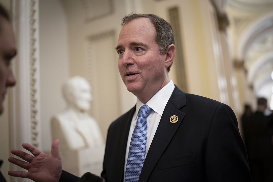 House Intelligence Committee Chairman Adam Schiff, D-Calif., talks to reporters on Capitol Hill in Washington, Tuesday, March 3, 2020.