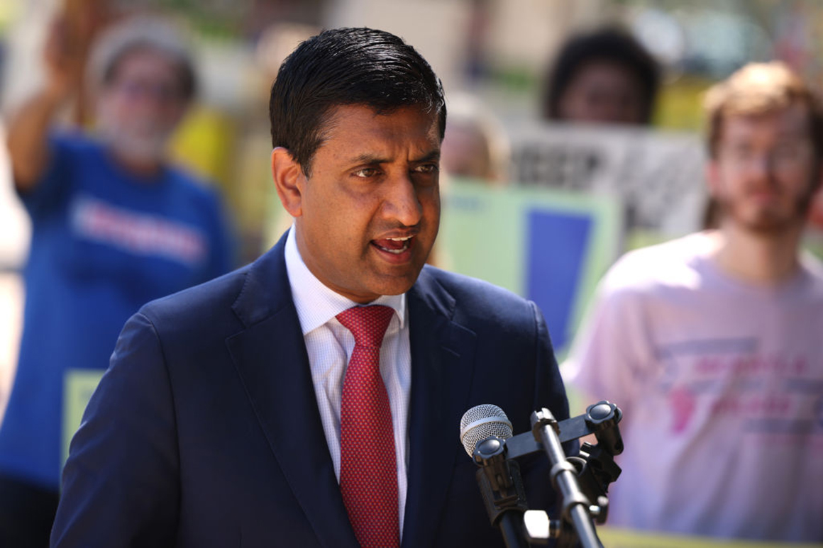 Rep. Ro Khanna (D-Calif.) speaks at an “End Fossil Fuel” rally near the U.S. Capitol on June 29.