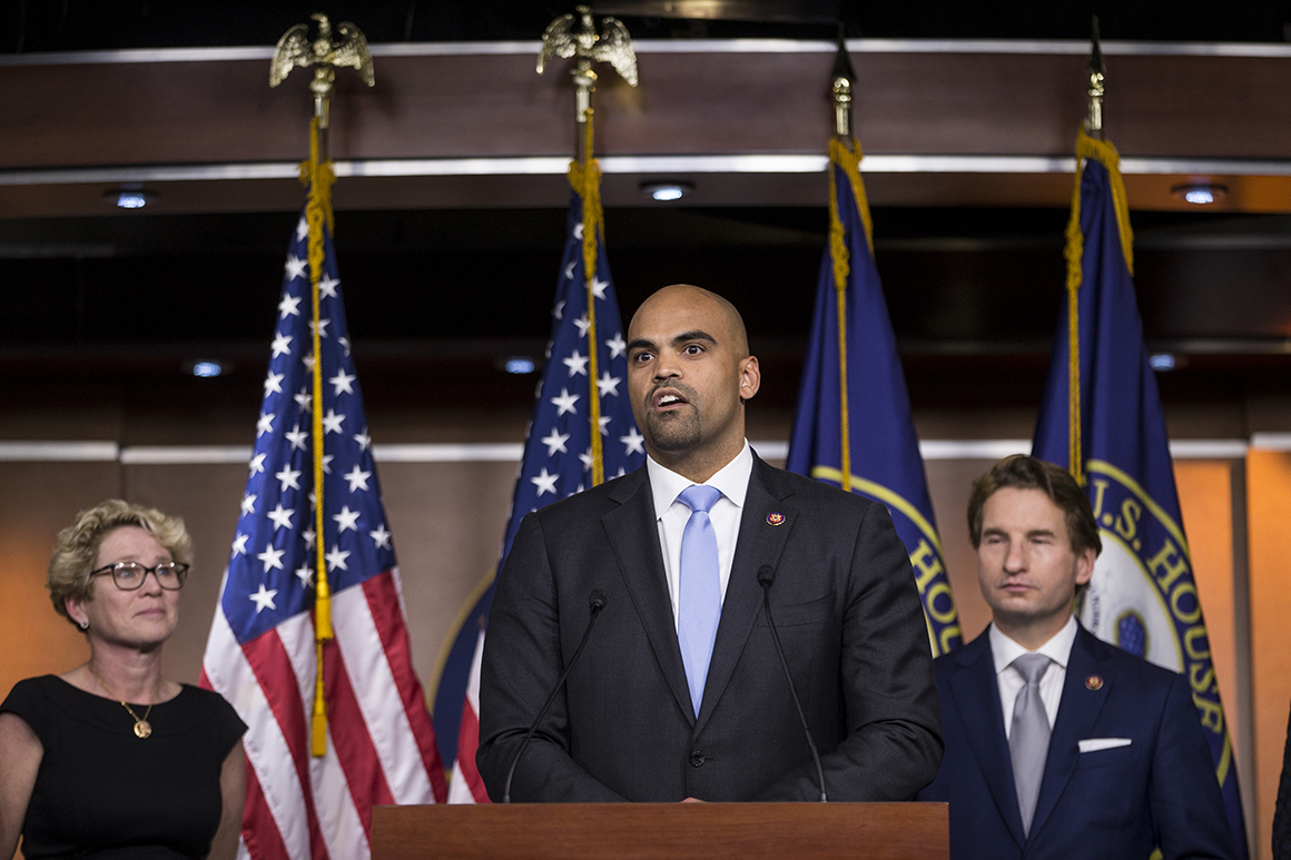 Rep. Colin Allred speaks during news conference.