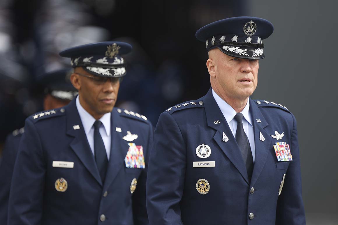 United States Space Force Chief of Space Operations Gen. Jay Raymond walks out to the United States Air Force Academy graduation ceremony.