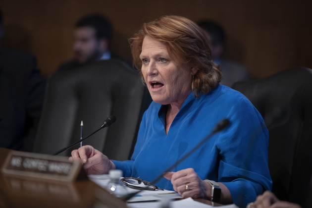 FILE - In this Dec. 12, 2018, file photo, Sen. Heidi Heitkamp, D-N.D., attends her last hearing with the Senate Committee on Indian Affairs as they examine concerns about investigations into the deaths and disappearance of Native American women, on Capitol Hill in Washington. Two Democratic women are contenders to be President-elect Joe Biden's secretary of agriculture. Rep. Marcia Fudge of Ohio and former Sen. Heidi Heitkamp of North Dakota are in the running for the Cabinet position. (AP Photo/J. Scott Applewhite, File)