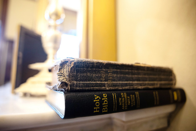 Two copies of the Bible are seen in the office of Sen. Tom Cotton on Capitol Hill.