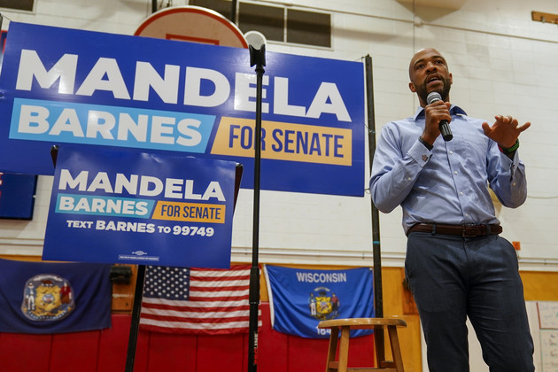 Wisconsin Lt. Gov. and Democratic U.S. Senate candidate Mandela Barnes speaks at a rally.
