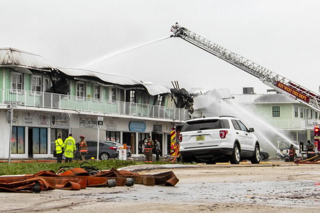 Key West Fire Department works on a strip mall fire.