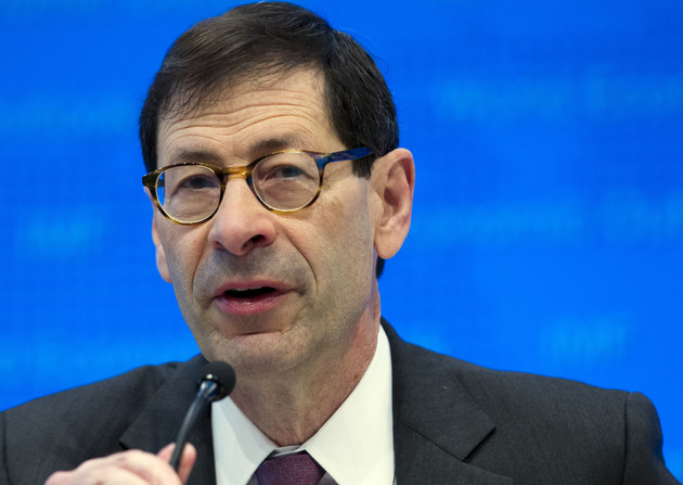 Maurice Obstfeld speaks at a news conference. 