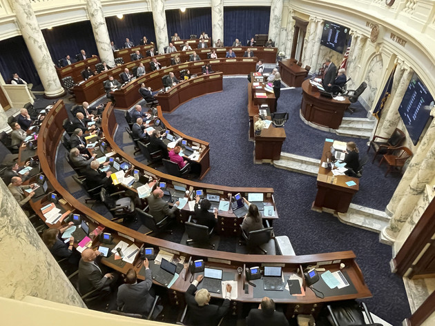 An overall view of The Idaho House of Representatives chamber.