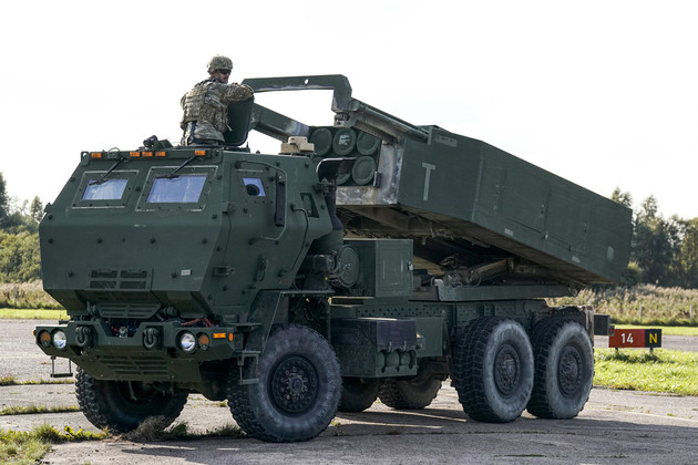 High-Mobility Artillery Rocket System (HIMARS) is in operation during military exercises.