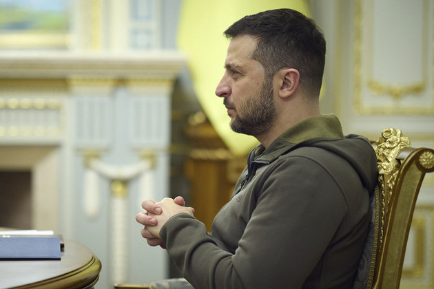 Volodymyr Zelenskyy is seen during a meeting.