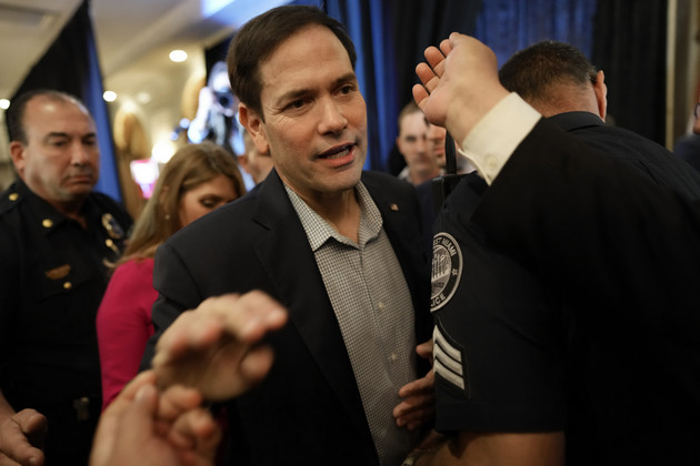 Sen. Marco Rubio greets supporters at a campaign rally.