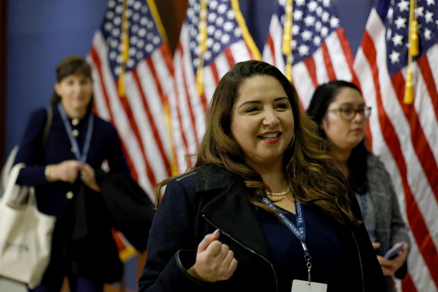 Rep.-Elect Delia Ramirez (D-IL) departs from an orientation meeting in the U.S. Capitol Building on November 14, 2022 in Washington, DC.