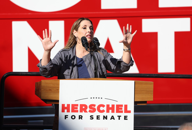 Ronna McDaniel speaks during a campaign rally with Georgia Republican senate candidate Herschel Walker on November 29, 2022, in Greensboro, Georgia.