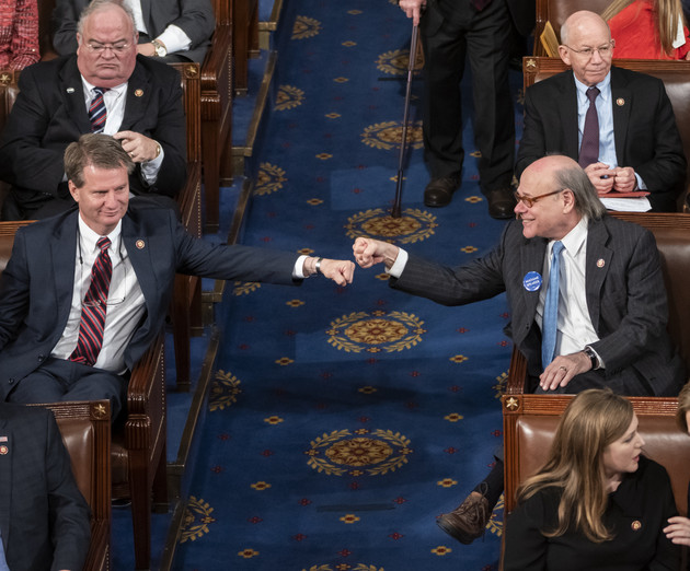 Rep. Tim Burchett, a Tennessee Republican, left, and Rep. Steve Cohen, a Tennessee Democrat, exchange a fist bump. 