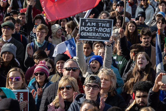 People react during the March for Life in Washington, D.C., Jan. 20, 2023. 