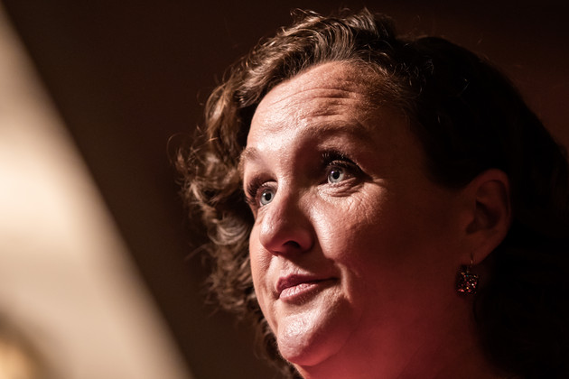 Katie Porter speaks during an event.