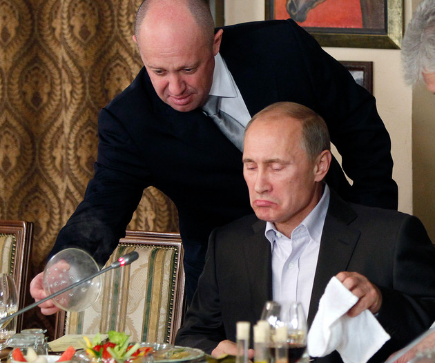 Yevgeny Prigozhin, top, serves food to Vladimir Putin.