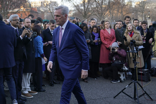 House Speaker Kevin McCarthy of Calif., walk from the microphone.