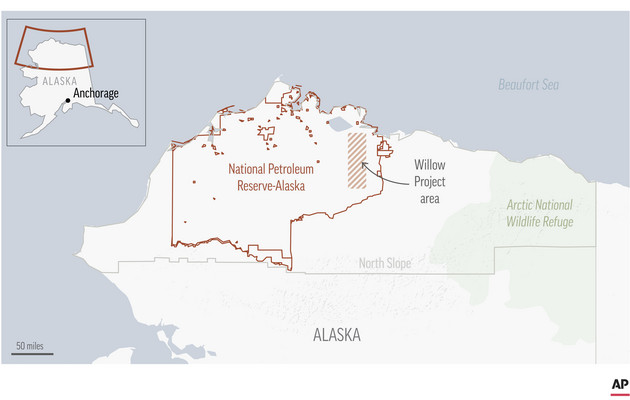 The $8 billion Willow project by ConocoPhillips would be in the National Petroleum Reserve-Alaska. 