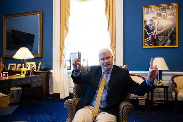 House Majority Whip Tom Emmer (R-Minn.) gives an interview in his office.