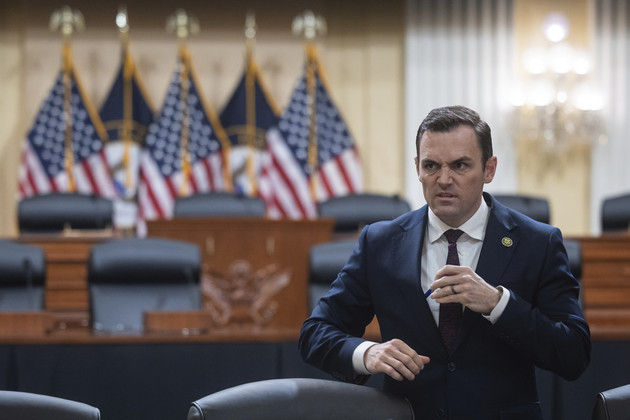 Mike Gallagher is seen during a press conference on Capitol Hill.