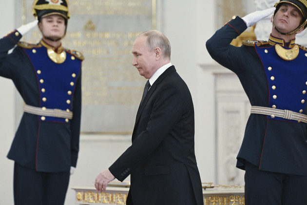 Vladimir Putin arrives at St. George Hall of the Grand Kremlin Palace, in Moscow, Russia.