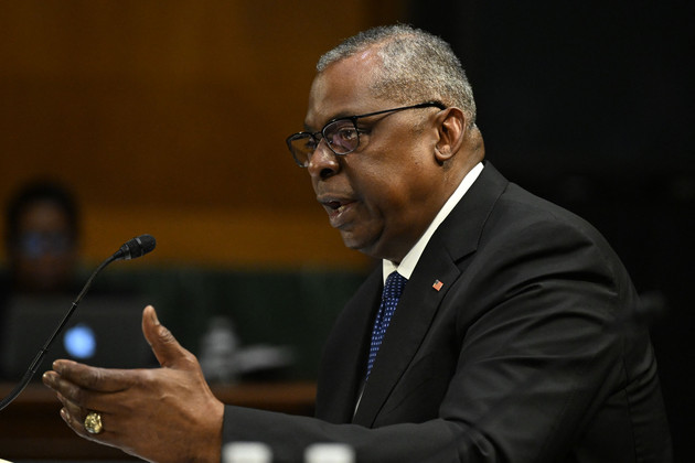Lloyd Austin testifies during a Senate Appropriations Committee hearing on the 2024 proposed budget request on Capitol Hill in Washington, DC, on May 16, 2023.