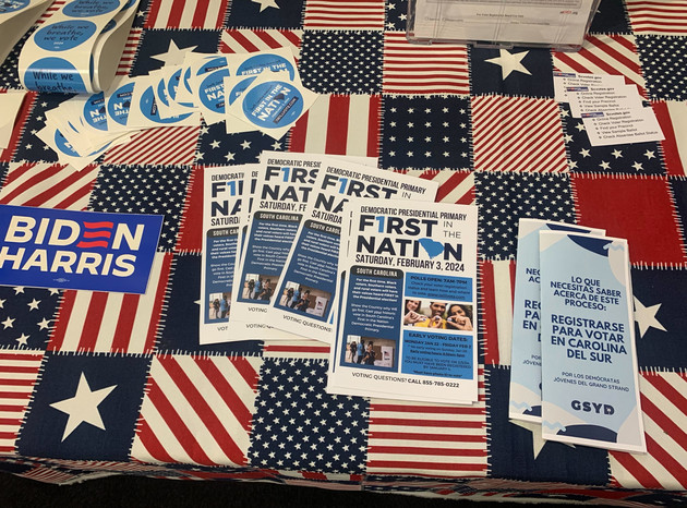 Pamphlets for South Carolina's First in the Nation Primary lay on a table.