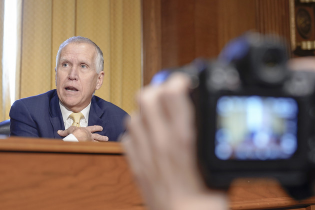 Sen. Thom Tillis talks during a Senate Finance Committee business meeting on Capitol Hill in Washington.